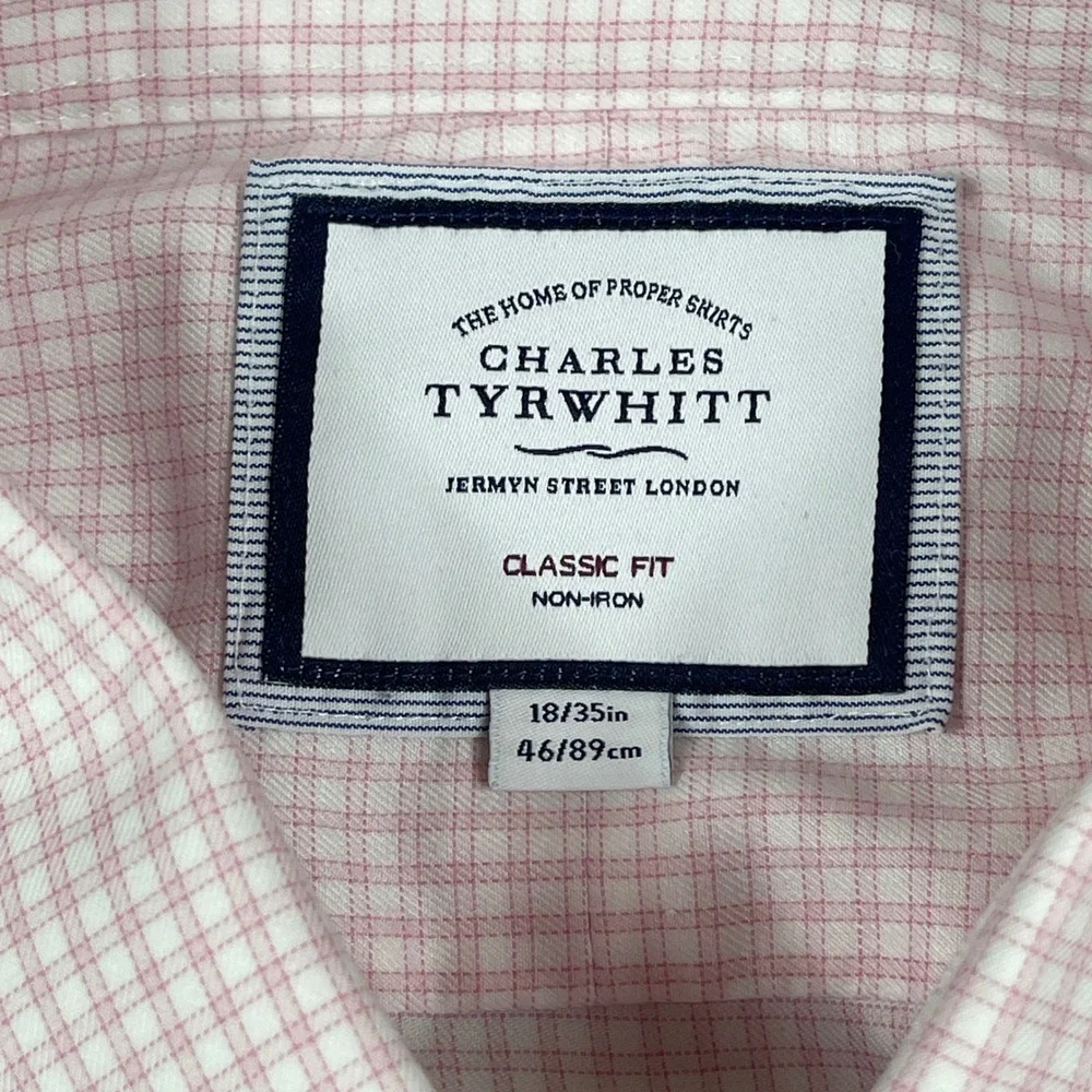Charles Tyrwhitt Dress Shirt Mens 18/35‎ Pink Micro Check Non Iron Classic Fit